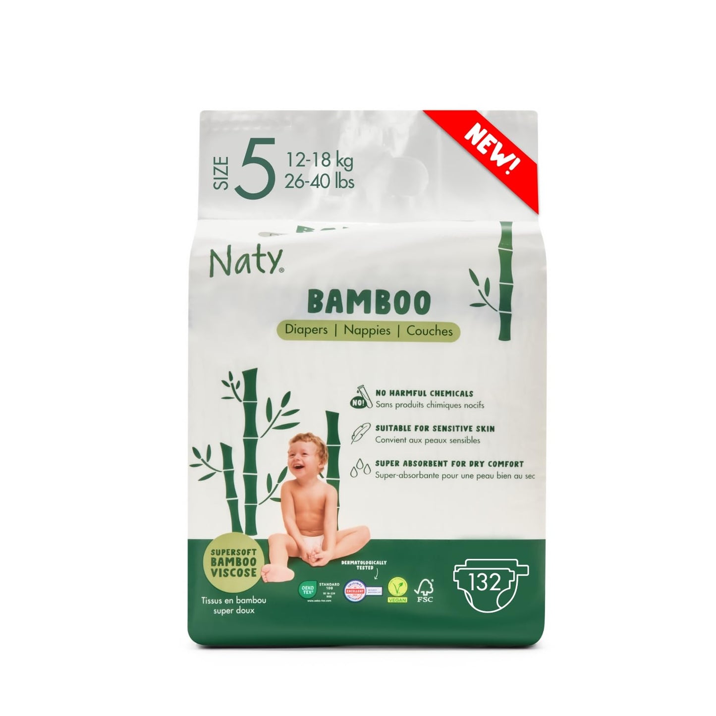 Naty Bamboo Baby Viscose Nappies – Size 2 (88 Pieces) - Silk-Soft, Plant-Based, Dermatologically Tested & Super Absorbent
