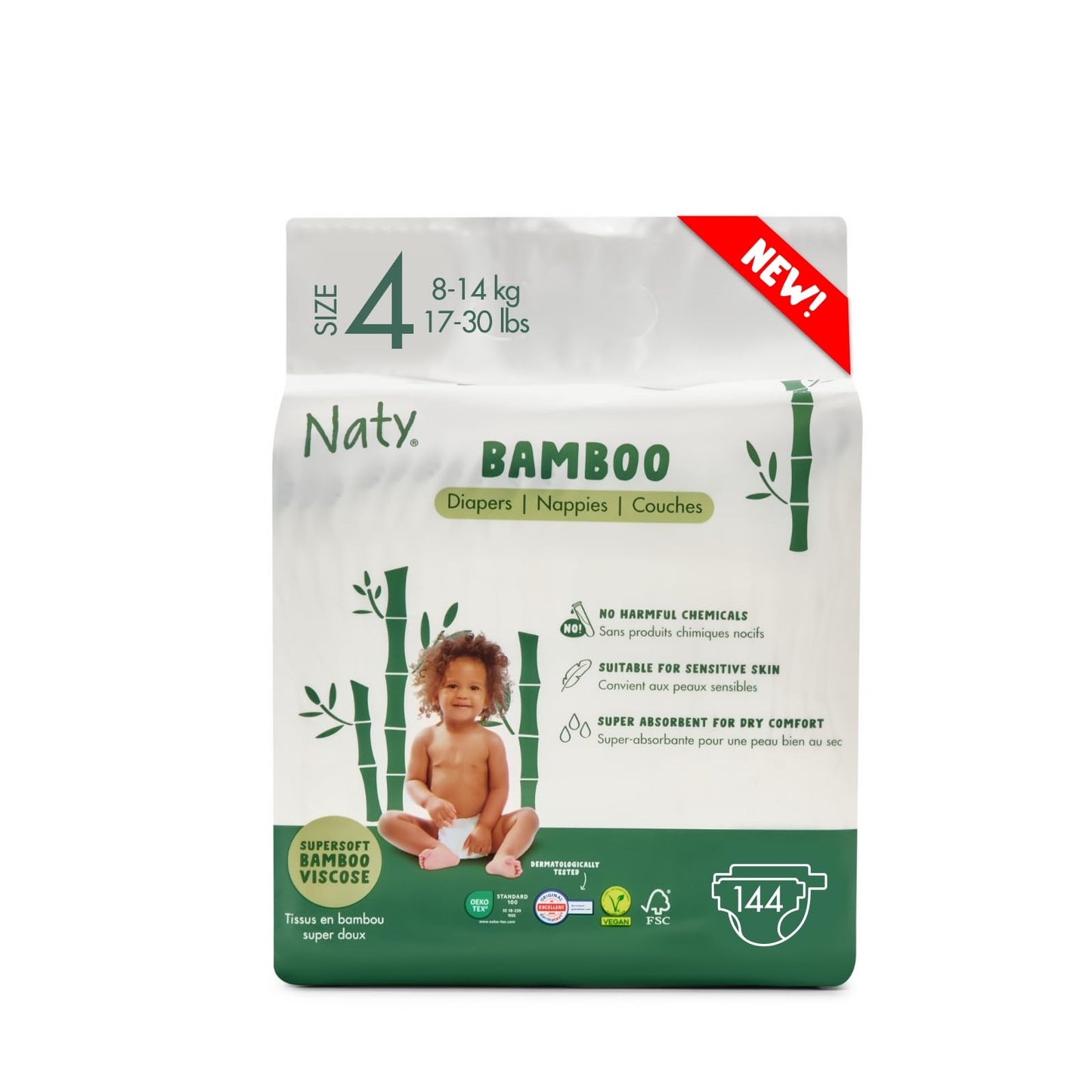 Naty Bamboo Baby Viscose Nappies – Size 2 (88 Pieces) - Silk-Soft, Plant-Based, Dermatologically Tested & Super Absorbent