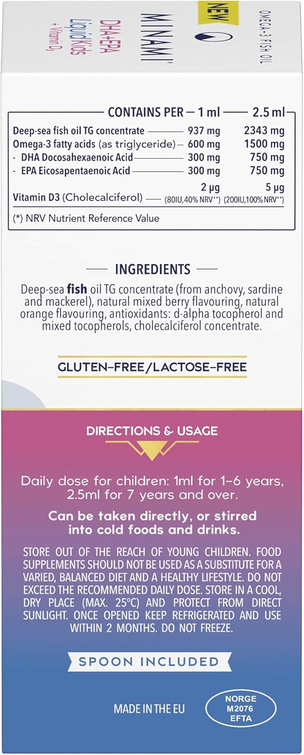 Minami DHA+EPA Liquid Kids + Vitamin D3, Natural Orange & Berry - 100 ml