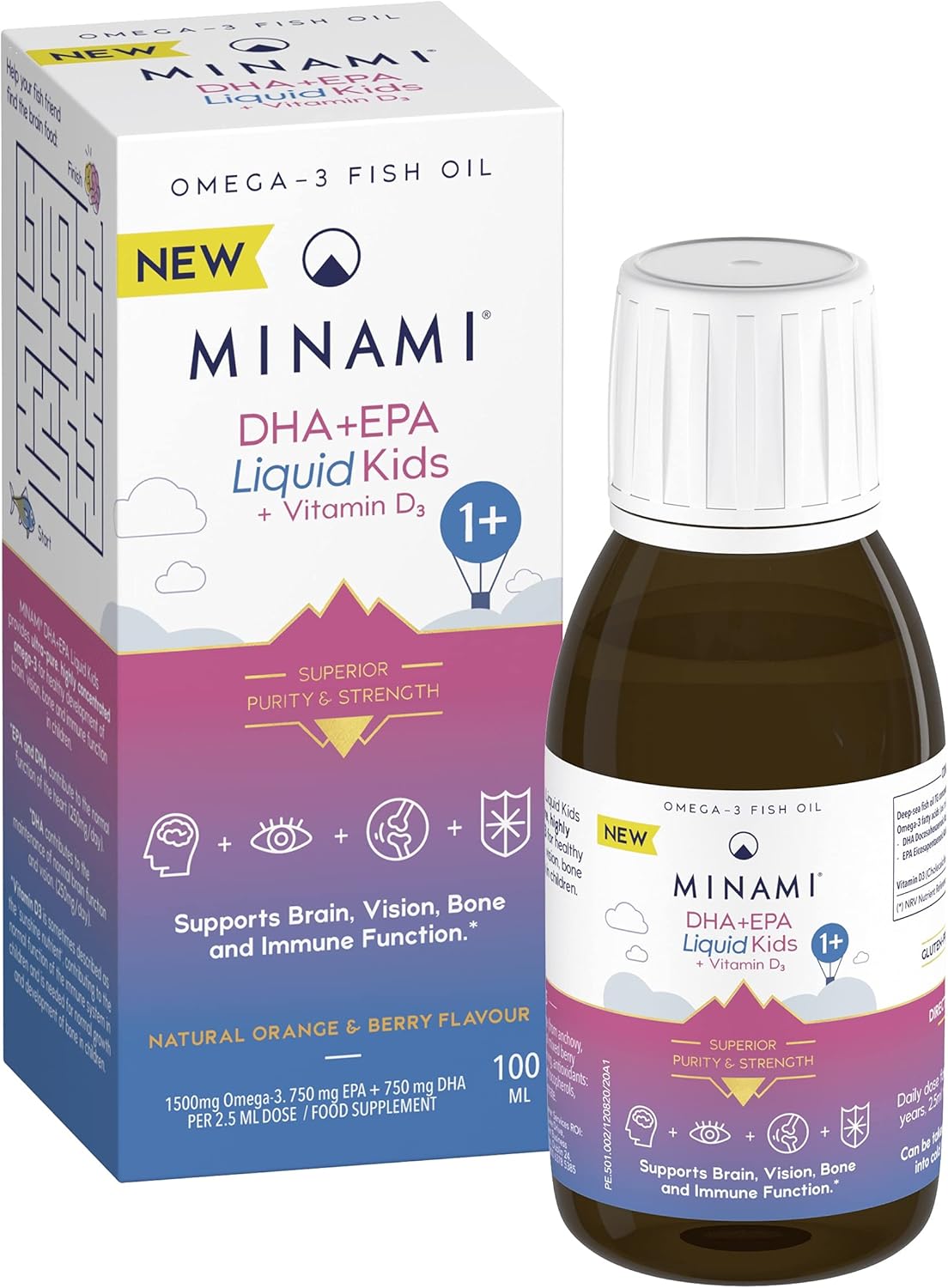 Minami DHA+EPA Liquid Kids + Vitamin D3, Natural Orange & Berry - 100 ml